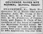 Governor Names Wife Normal School Regent
